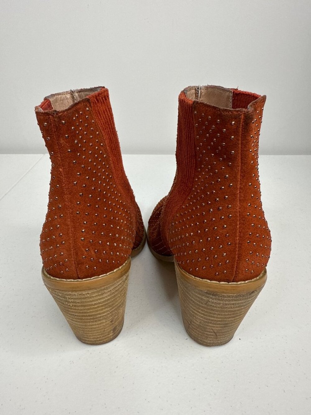 Anthropologie Womens 7.5 Orange Suede Ankle Boots Block Heel Western Boho - Picture 5 of 13